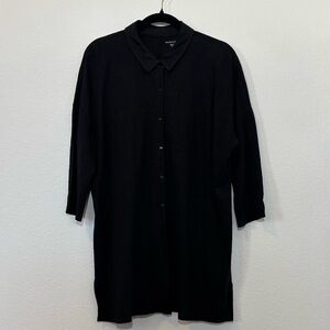 Eileen Fisher Classic Black Button Down Knit Linen Top